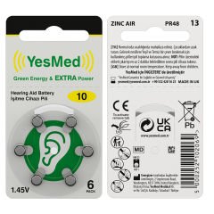 YesMed Extra Power 10 Numara İşitme Cihazı Pili, Kulaklık Pili, Duyma Pili, Kulak Pili, Kulak Cihazı Pili (10 Paket x 6 Adet = 60 Adet Pil)