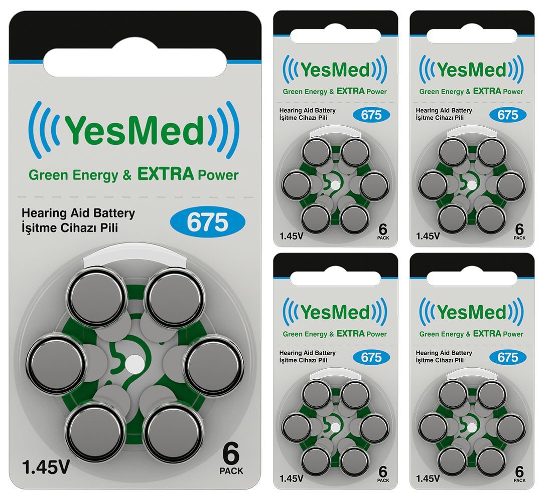 YesMed Extra Power 675 Numara İşitme Cihazı Pili, Kulaklık Pili, Duyma Pili, Kulak Pili, Kulak Cihazı Pili (5 Paket x 6 Adet = 30 Adet Pil)