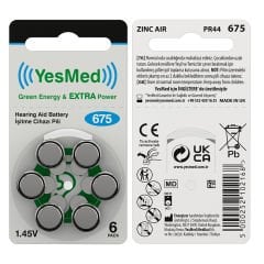 YesMed Extra Power 675 Numara İşitme Cihazı Pili, Kulaklık Pili, Duyma Pili, Kulak Pili, Kulak Cihazı Pili (1 Paket = 6 Adet Pil)