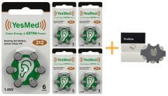YesMed Extra Power 312 Numara İşitme Cihazı Pili (5 Paket x 6 Adet = 30 Adet Pil) + HEDİYE ProWax Filtre