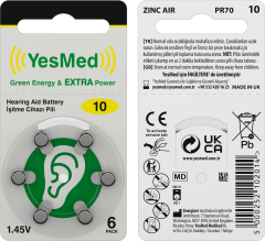 YesMed Extra Power 10 Numara İşitme Cihazı Pili (10 Paket x 6 Adet = 60 Adet Pil) + HEDİYE ProWax Filtre