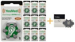 YesMed Extra Power 312 Numara İşitme Cihazı Pili (10 Paket x 6 Adet = 60 Adet Pil) + HEDİYE ProWax Filtre