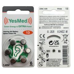 YesMed Extra Power 13 Numara İşitme Cihazı Pili (5 Paket x 6 Adet = 30 Adet Pil) + HEDİYE İşitme Cihazı Hortumu (4 Adet, Orta-Standart olan Kıvrılmış Hortum), YesMed