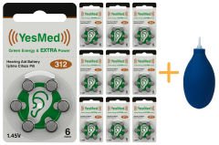 YesMed Extra Power 312 Numara İşitme Cihazı Pili (10 Paket x 6 Adet = 60 Adet Pil) + HEDİYE İşitme Cihazı El Pompası-Puar