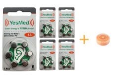 YesMed Extra Power 13 Numara İşitme Cihazı Pili (5 Paket x 6 Adet = 30 Adet Pil) + HEDİYE İşitme Cihazı Nem Alıcı Tablet, YesMed