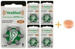 YesMed Extra Power 312 Numara İşitme Cihazı Pili (5 Paket x 6 Adet = 30 Adet Pil) + HEDİYE İşitme Cihazı Nem Alıcı Tablet, YesMed