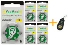 YesMed Extra Power 10 Numara İşitme Cihazı Pili (5 Paket x 6 Adet = 30 Adet Pil) + HEDİYE İşitme Cihazı Pil Ölçer