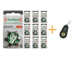 YesMed Extra Power 13 Numara İşitme Cihazı Pili (10 Paket x 6 Adet = 60 Adet Pil) + HEDİYE İşitme Cihazı Pil Ölçer