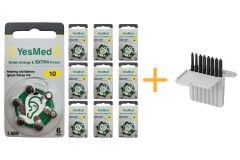 YesMed Extra Power 10 Numara İşitme Cihazı Pili (10 Paket x 6 Adet = 60 Adet Pil) + HEDİYE İşitme Cihazı Filtresi, YesMed