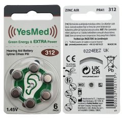 YesMed Extra Power 312 Numara İşitme Cihazı Pili (5 Paket x 6 Adet = 30 Adet Pil + HEDİYE İşitme Cihazı Uyumlu Çubuk Filtre, YesMed