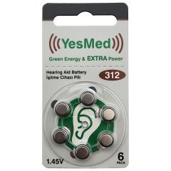 YesMed Extra Power 312 Numara İşitme Cihazı Pili (5 Paket x 6 Adet = 30 Adet Pil + HEDİYE İşitme Cihazı Uyumlu Çubuk Filtre, YesMed