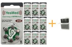 YesMed Extra Power 312 Numara İşitme Cihazı Pili (10 Paket x 6 Adet = 60 Adet Pil + HEDİYE İşitme Cihazı Uyumlu Çubuk Filtre, YesMed