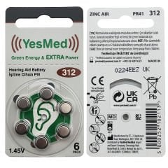 YesMed Extra Power 312 Numara İşitme Cihazı Pili (10 Paket x 6 Adet = 60 Adet Pil + HEDİYE İşitme Cihazı Uyumlu Çubuk Filtre, YesMed