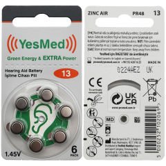 YesMed Extra Power 13 Numara İşitme Cihazı Pili (10 Paket x 6 Adet = 60 Adet Pil + HEDİYE İşitme Cihazı Uyumlu Çubuk Filtre, YesMed