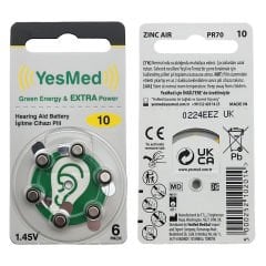 YesMed Extra Power 10 Numara İşitme Cihazı Pili (10 Paket x 6 Adet = 60 Adet Pil + HEDİYE İşitme Cihazı Uyumlu Çubuk Filtre, YesMed