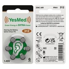 YesMed Extra Power 312 Numara İşitme Cihazı Pili, Kulaklık Pili, Duyma Pili, Kulak Pili, Kulak Cihazı Pili (5 Paket x 6 Adet = 30 Adet Pil) + HEDİYE İşitme Cihazı ProWax miniFit Filtre