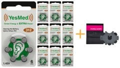 YesMed Extra Power 312 Numara İşitme Cihazı Pili, Kulaklık Pili, Duyma Pili, Kulak Pili, Kulak Cihazı Pili (10 Paket x 6 Adet = 60 Adet Pil) + HEDİYE İşitme Cihazı ProWax miniFit Filtre