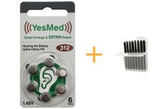 YesMed Extra Power 312 Numara İşitme Cihazı Pili (1 Paket = 6 Adet Pil) + HEDİYE İşitme Cihazı Çubuk Filtre, YesMed