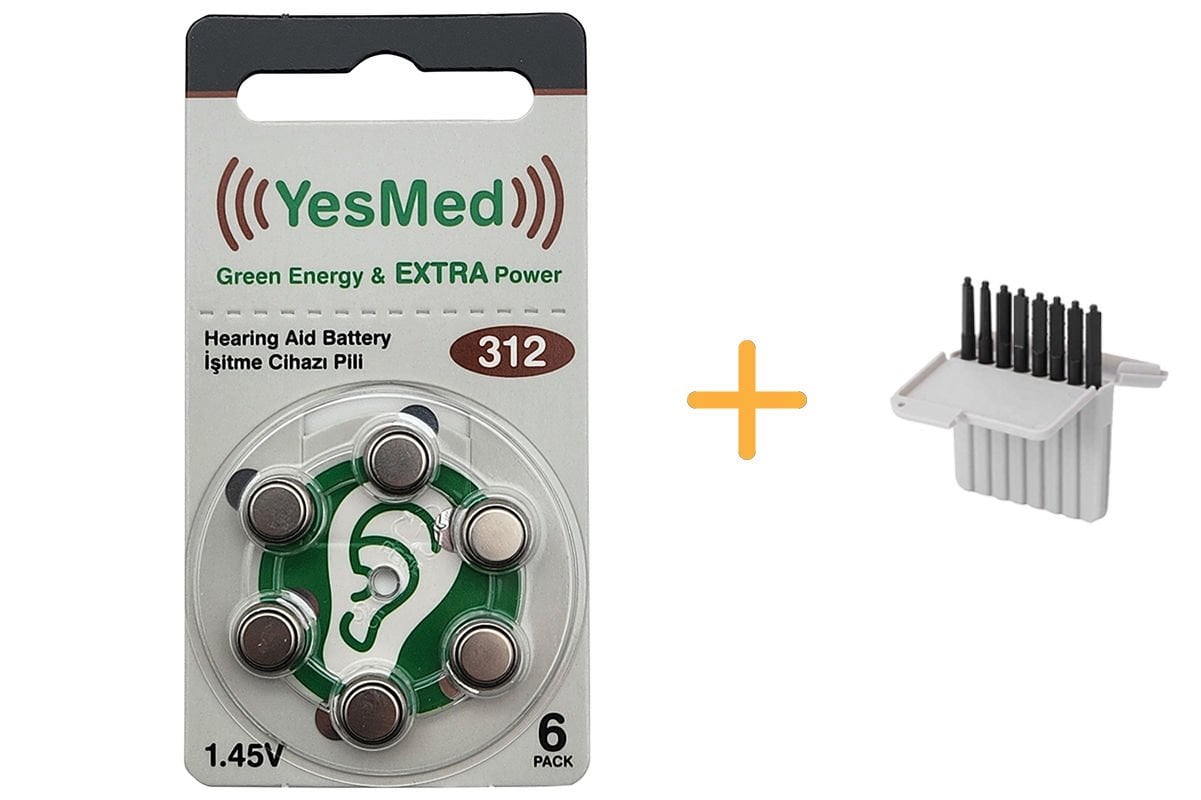 YesMed Extra Power 312 Numara İşitme Cihazı Pili (1 Paket = 6 Adet Pil) + HEDİYE İşitme Cihazı Filtresi, YesMed