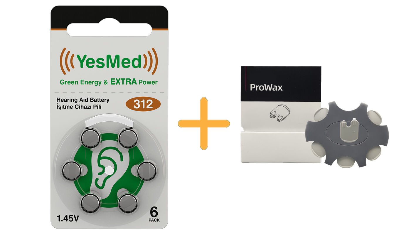 YesMed Extra Power 312 Numara İşitme Cihazı Pili (1 Paket = 6 Adet Pil) + HEDİYE ProWax Filtre