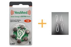 YesMed Extra Power 13 Numara İşitme Cihazı Pili (1 Paket = 6 Adet Pil) + HEDİYE 4 Adet Orta-Standart boy İşitme Cihazı Hortumu, YesMed