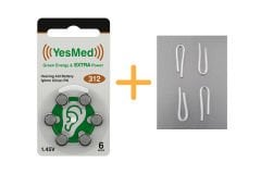 YesMed Extra Power 312 Numara İşitme Cihazı Pili (1 Paket = 6 Adet Pil) + HEDİYE 4 Adet Orta-Standart boy İşitme Cihazı Hortumu, YesMed