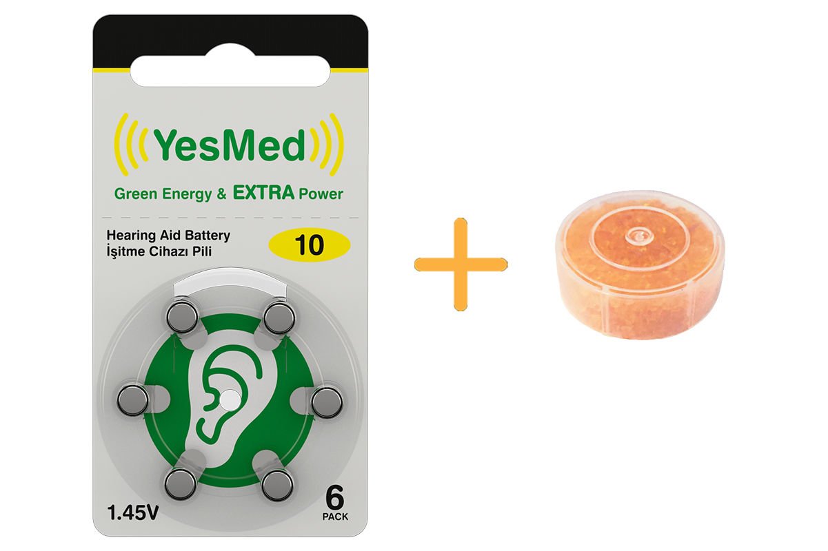 YesMed Extra Power 10 Numara İşitme Cihazı Pili (1 Paket = 6 Adet Pil) + HEDİYE Nem Alıcı Tablet 1 Adet, YesMed