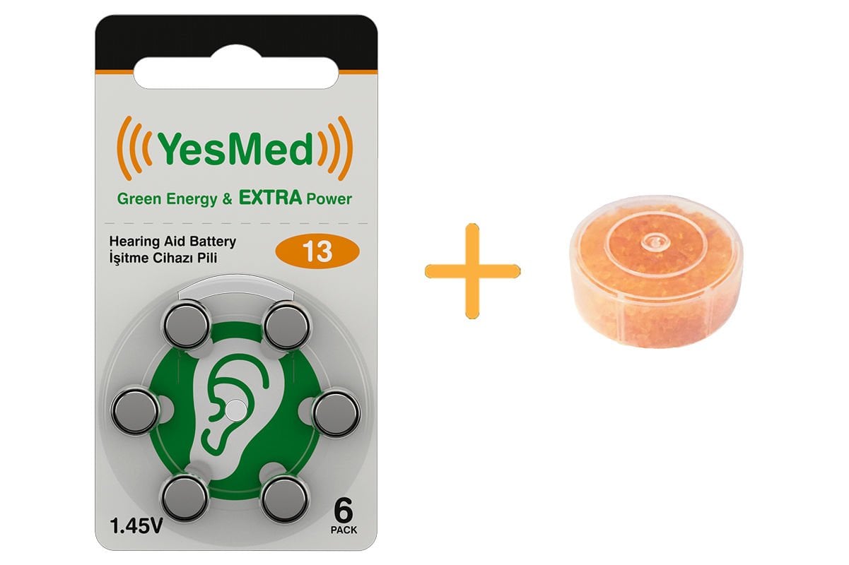 YesMed Extra Power 13 Numara İşitme Cihazı Pili (1 Paket = 6 Adet Pil) + HEDİYE Nem Alıcı Tablet 1 Adet, YesMed