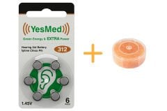 YesMed Extra Power 312 Numara İşitme Cihazı Pili (1 Paket = 6 Adet Pil) + HEDİYE Nem Alıcı Tablet 1 Adet, YesMed