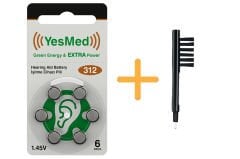 YesMed Extra Power 312 Numara İşitme Cihazı Pili (1 Paket = 6 Adet Pil) + HEDİYE Mıknatıslı İşitme Cihazı Temizleme Fırçası