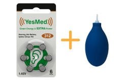 YesMed Extra Power 312 Numara İşitme Cihazı Pili (1 Paket  = 6 Adet Pil) + HEDİYE İşitme Cihazı El Pompası-Puar