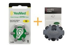 YesMed Extra Power 10 Numara İşitme Cihazı Pili (1 Paket = 6 Adet Pil) + HEDİYE YesMed miniFit ProWax Filtre