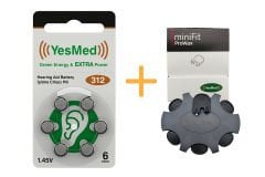 YesMed Extra Power 312 Numara İşitme Cihazı Pili (1 Paket = 6 Adet Pil ) + HEDİYE YesMed miniFit ProWax Filtre