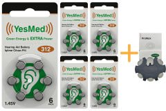 YesMed Extra Power 312 Numara İşitme Cihazı Pili (5 Paket x 6 Adet = 30 Adet Pil) + HEDİYE YesMed ProWax Filtre