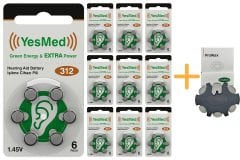 YesMed Extra Power 312 Numara İşitme Cihazı Pili (10 Paket x 6 Adet = 60 Adet Pil) + HEDİYE YesMed ProWax Filtre