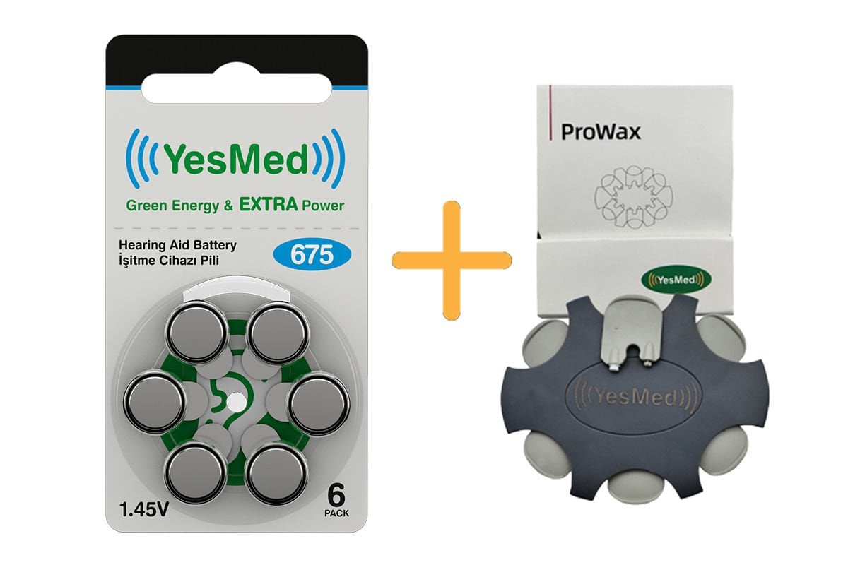 YesMed Extra Power 675 Numara İşitme Cihazı Pili (1 Paket = 6 Adet Pil) + HEDİYE YesMed ProWax Filtre