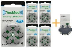 YesMed Extra Power 675 Numara İşitme Cihazı Pili (5 Paket x 6 Adet = 30 Adet Pil) + HEDİYE YesMed ProWax Filtre