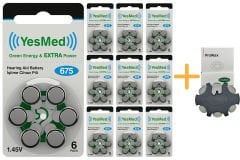YesMed Extra Power 675 Numara İşitme Cihazı Pili (10 Paket x 6 Adet = 60 Adet Pil) + HEDİYE YesMed ProWax Filtre