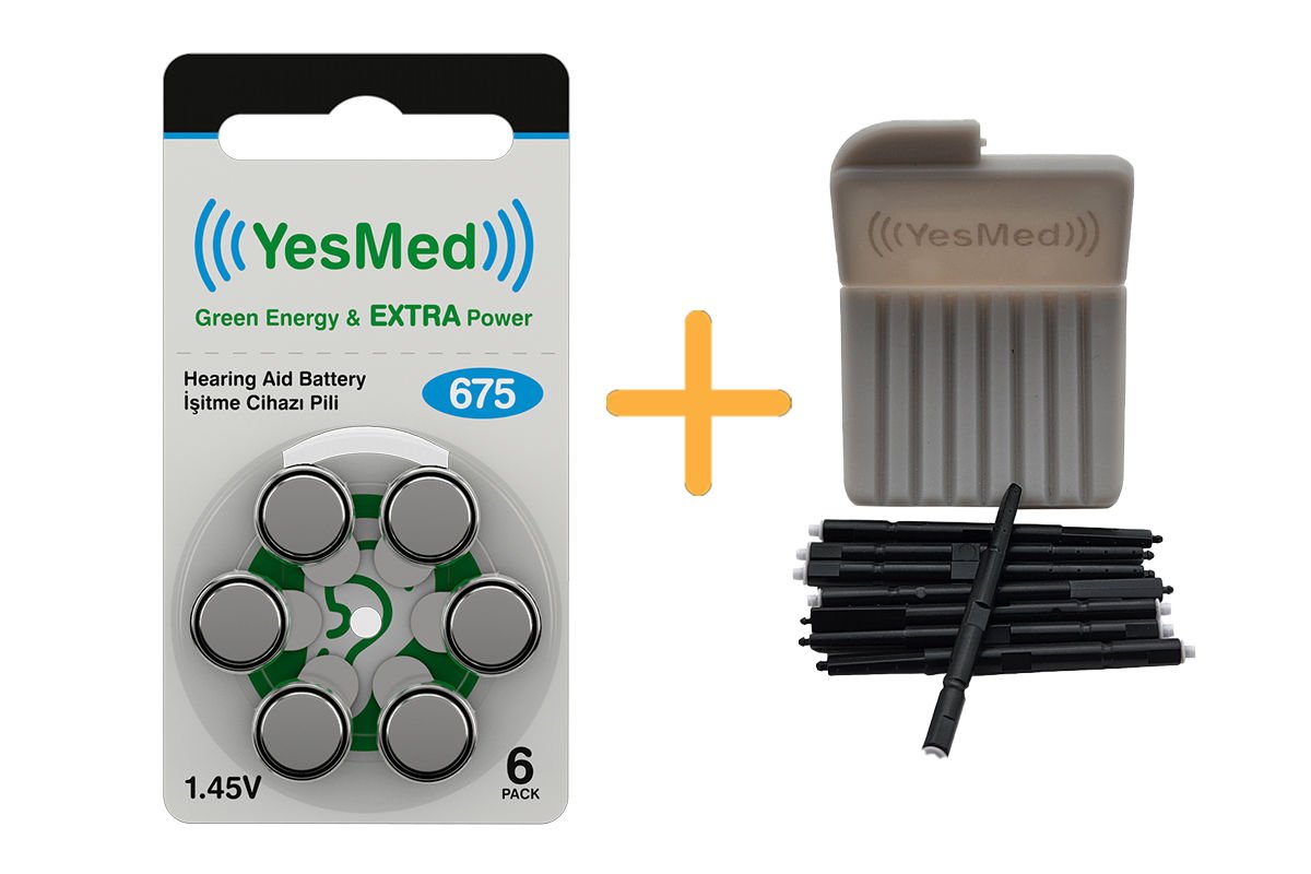 YesMed Extra Power 675 Numara İşitme Cihazı Pili (1 Paket = 6 Adet Pil) + HEDİYE YesMed WaxStop Filtre