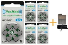YesMed Extra Power 675 Numara İşitme Cihazı Pili (5 Paket x 6 Adet = 30 Adet Pil) + HEDİYE YesMed WaxStop Filtre