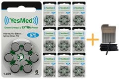 YesMed Extra Power 675 Numara İşitme Cihazı Pili (10 Paket x 6 Adet = 60 Adet Pil) + HEDİYE YesMed WaxStop Filtre