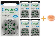 YesMed Extra Power 675 Numara İşitme Cihazı Pili (5 Paket x 6 Adet = 30 Adet Pil) + HEDİYE İşitme Cihazı Nem Alıcı Tablet