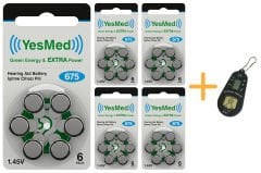 YesMed Extra Power 675 Numara İşitme Cihazı Pili (5 Paket x 6 Adet = 30 Adet Pil) + HEDİYE İşitme Cihazı Pil Ölçer 1 Adet