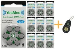 YesMed Extra Power 675 Numara İşitme Cihazı Pili (10 Paket x 6 Adet = 60 Adet Pil) + HEDİYE İşitme Cihazı Pil Ölçer 1 Adet