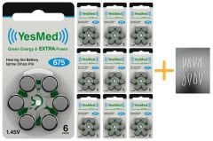 YesMed Extra Power 675 Numara İşitme Cihazı Pili (10 Paket x 6 Adet = 60 Adet Pil) + HEDİYE İşitme Cihazı Hortumu (8 Adet, Orta-Standart olan Kıvrılmış Hortum), YesMed