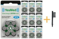 YesMed Extra Power 675 Numara İşitme Cihazı Pili (10 Paket x 6 Adet = 60 Adet Pil) + HEDİYE Mıknatıslı İşitme Cihazı Temizleme Fırçası
