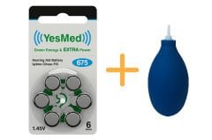 YesMed Extra Power 675 Numara İşitme Cihazı Pili (1 Paket  = 6 Adet Pil) + HEDİYE İşitme Cihazı El Pompası-Puar 1 Adet