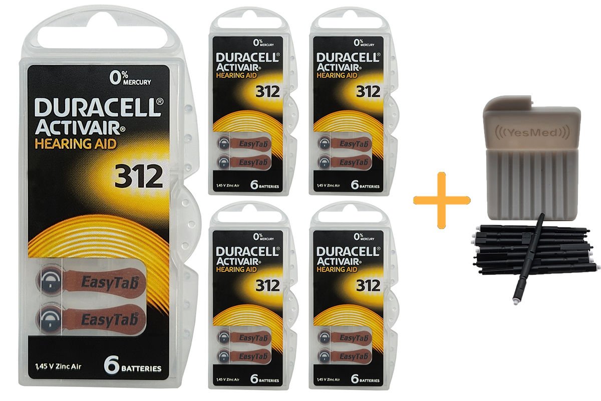 Duracell Activair 312 Numara İşitme Cihazı Pili (5 Paket x 6 Adet = 30 Adet Pil) + HEDİYE YesMed WaxStop Filtre