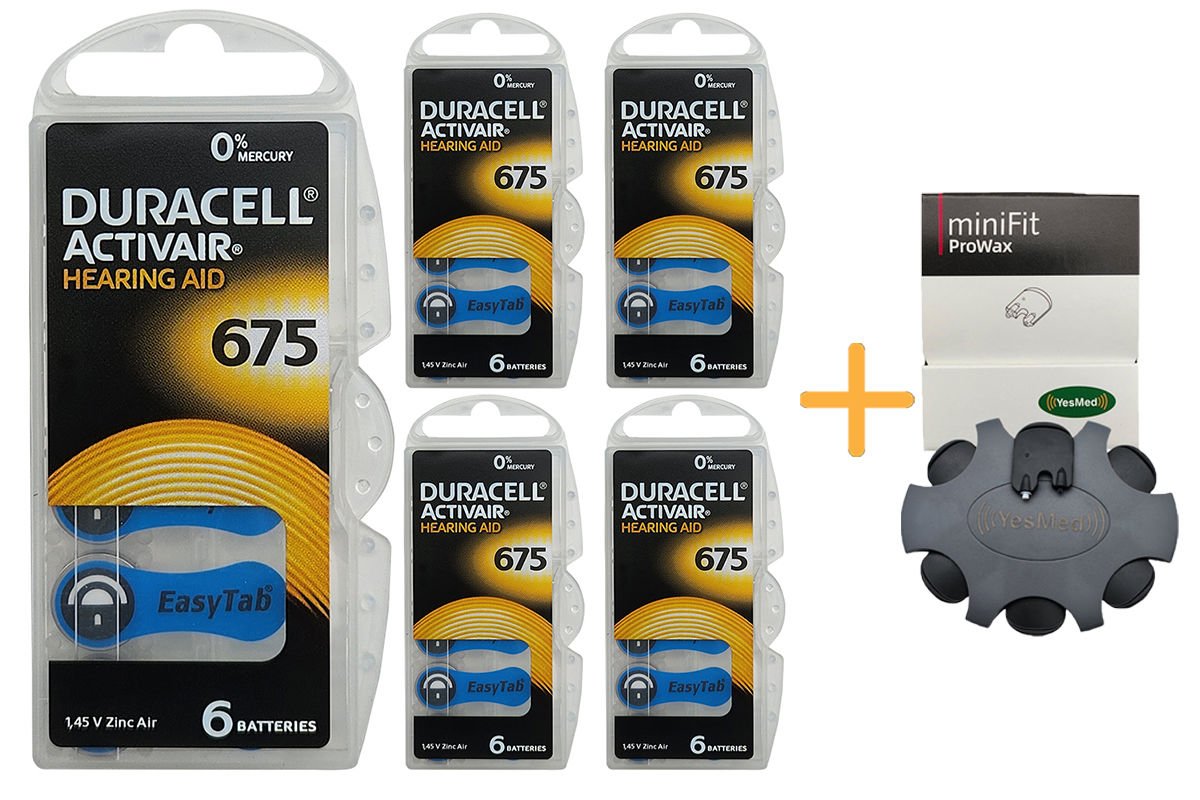 Duracell Activair 675 Numara İşitme Cihazı Pili (5 Paket x 6 Adet = 30 Adet Pil ) + HEDİYE YesMed miniFit ProWax Filtre