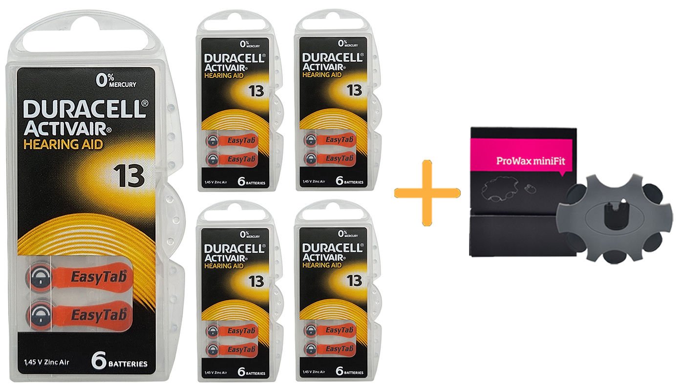 Duracell Activair 13 Numara İşitme Cihazı Pili (5 Paket x 6 Adet = 30 Adet Pil) + HEDİYE Prowax MiniFit Filtre